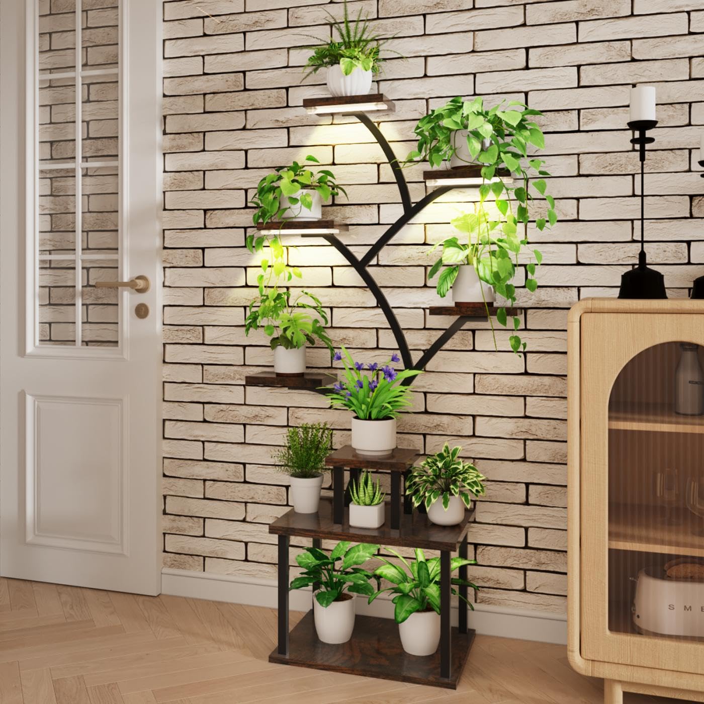 lilarofu Plant Stand Indoor with Grow Lights - 8 Tiered Tall Indoor Plant Display Shelf, 61" Corner Indoor Plants Rack, Metal Plant Flower Holder for Living Room, Patio, Balcony (Black)