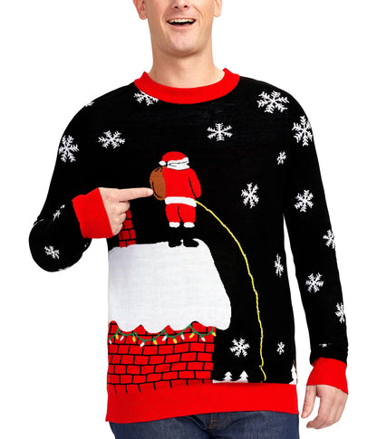 Tipsy Elves Men's Light Up Ugly Christmas Sweater Leaky Roof Santa Taking a Leak LED Pullover Size XX-Large