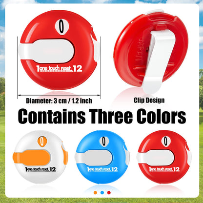 Fiada 3 Pcs 1.2 Inch Golf Score Counter for Women Mini Golf Stroke Counter Scoring Keeper up to 12 Shot to Scorekeeper Glove in(Orange, Red, Blue)
