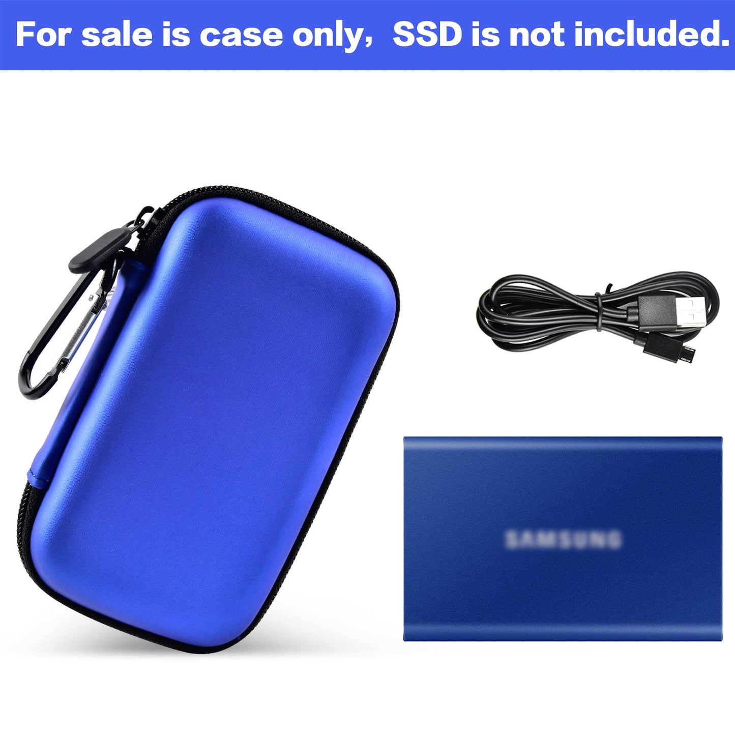 Case Compatible with Samsung T7/ T7 Touch Portable SSD 1TB 2TB 500GB USB 3.2 External Solid State Drive, Travel Carrying Storage Organizer Fits for USB Cables and More Accessories-Box Only (blue)