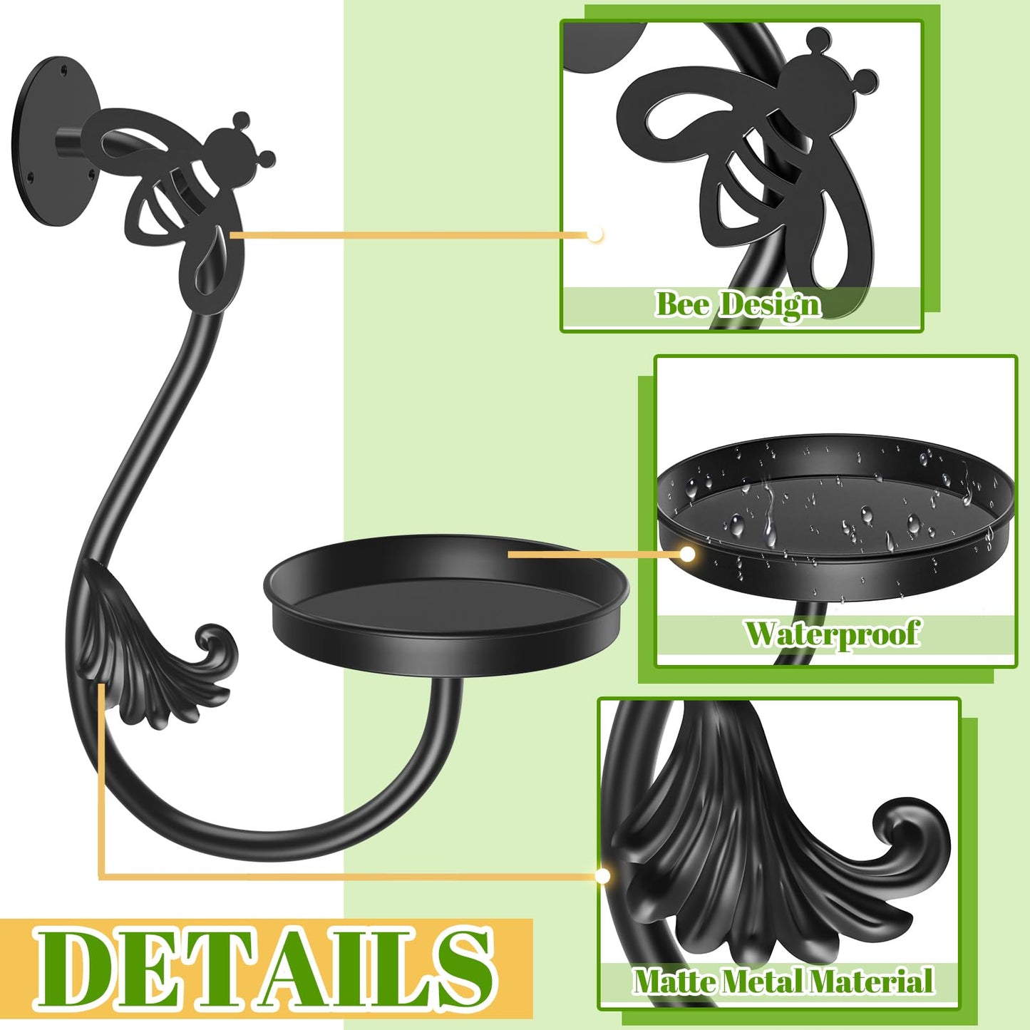 KHayRovies Wall Plant Holder Indoor, Metal Hanging Planters Hanger Floating Flower Display Stand for Window, Plant Shelves Hanging Plant Holder Window Plant Hanger Plant Decor Black (Bees-2pc)