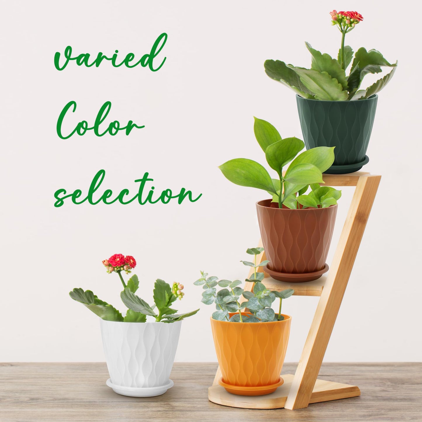 YNNICO 6 inch Plant Pots, 6 Pack Flower Pots Outdoor Indoor, Planters with Drainage Holes and Tray Saucers-Multicolor
