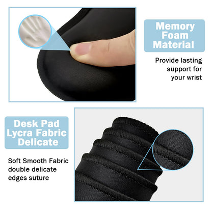 4-in-1 Large Gaming Mouse Pad, Keyboard Wrist Rest Pad & Wrist Support Mousepad Set, Extended Desk Pad Waterproof Desk Mat for Home Office Study Game-Black