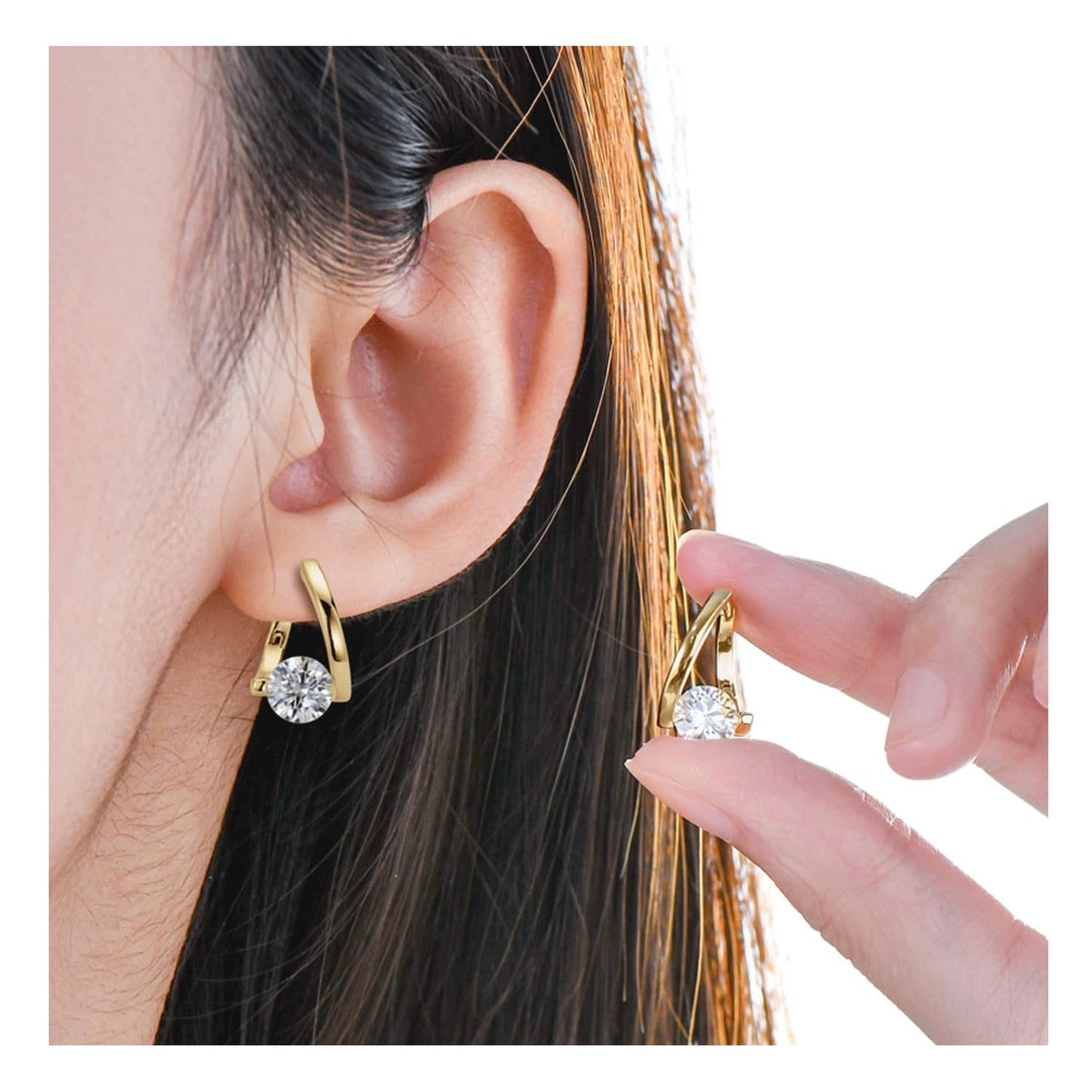 Halolux Lymphvity Germanium Earrings for Women Atheniz Lymphatic Drainage Earrings Gold Silver Cubic Zirconia Hoop Earrings Trendy Jewelry for Women (Silver+Silver)