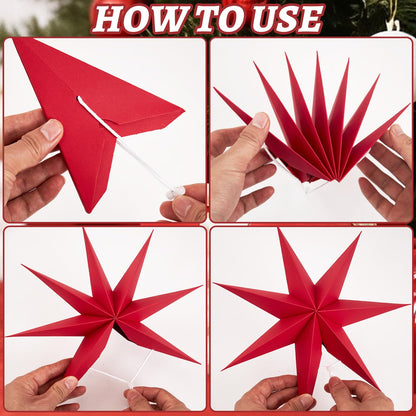 5 Pcs 7-Pointed Paper Star Lanterns 12 Inch Red and White Christmas Hanging Stars 3D Paper Star Ornaments Foldable for Wedding Birthday Xmas Home Party Decor