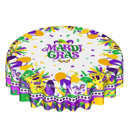 Giwawa Mardi Gras Round Tablecloth 60 Inch, Carnival Mask Balloon Table Cover Seasonal Festival Holiday Kitchen Dining Table Decoration for Indoor Outdoor Home Party Decor