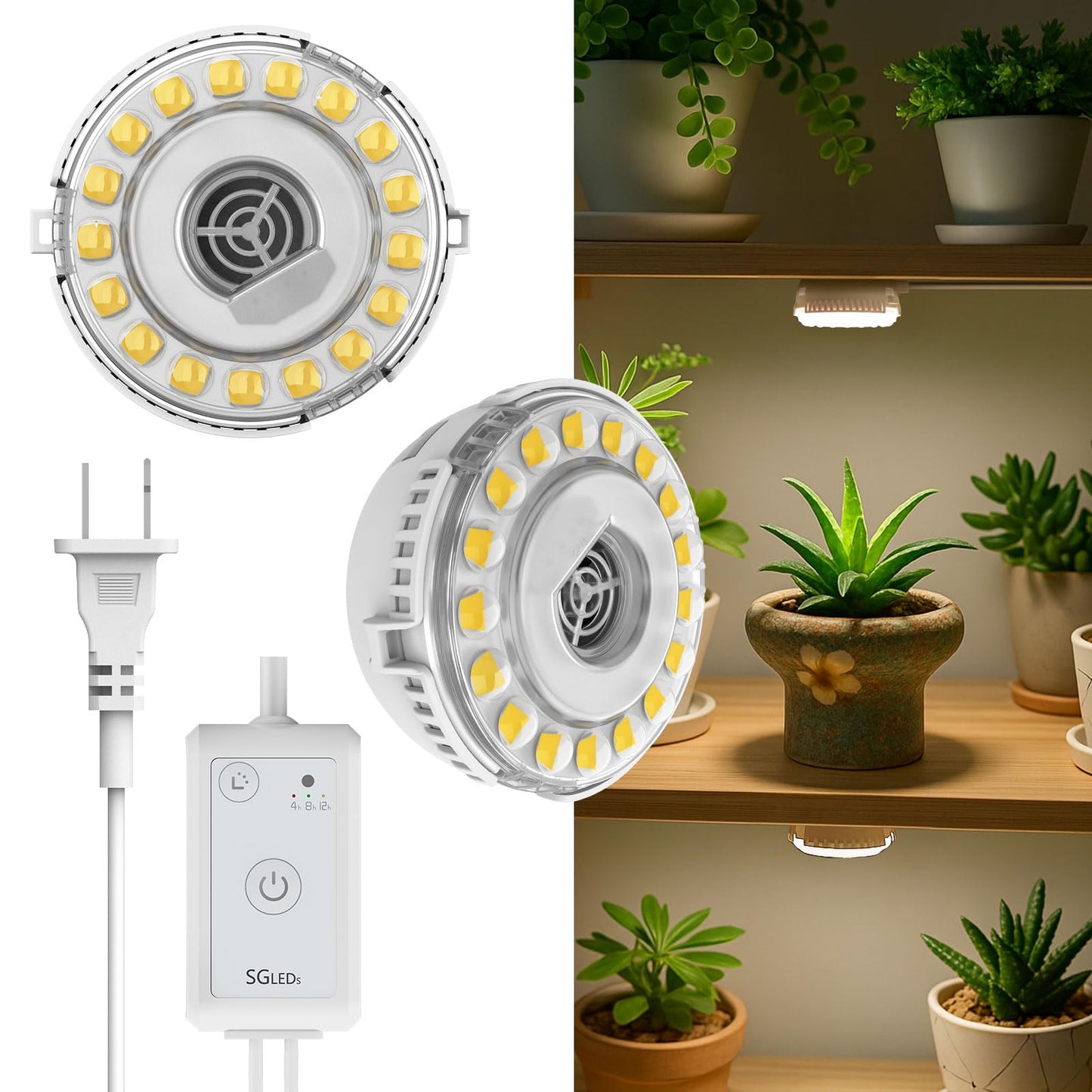 Plant Lights for Indoor Growing, 2 Pack 5W+5W Puck Grow Light, 150 Watt Equivalent,Small Full Spectrum High PPFD Mini Plant Growing Lamps with Timer, Sun Lamp Hanging Grow Lights for Shelves
