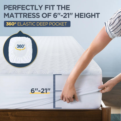 100% Waterproof Mattress Protector, Hypoallergenic Silver-Infused Mattress Topper Cover with No Odor, Breathable Cooling Bed Cover with 8"-21" Deep Pocket (Queen)