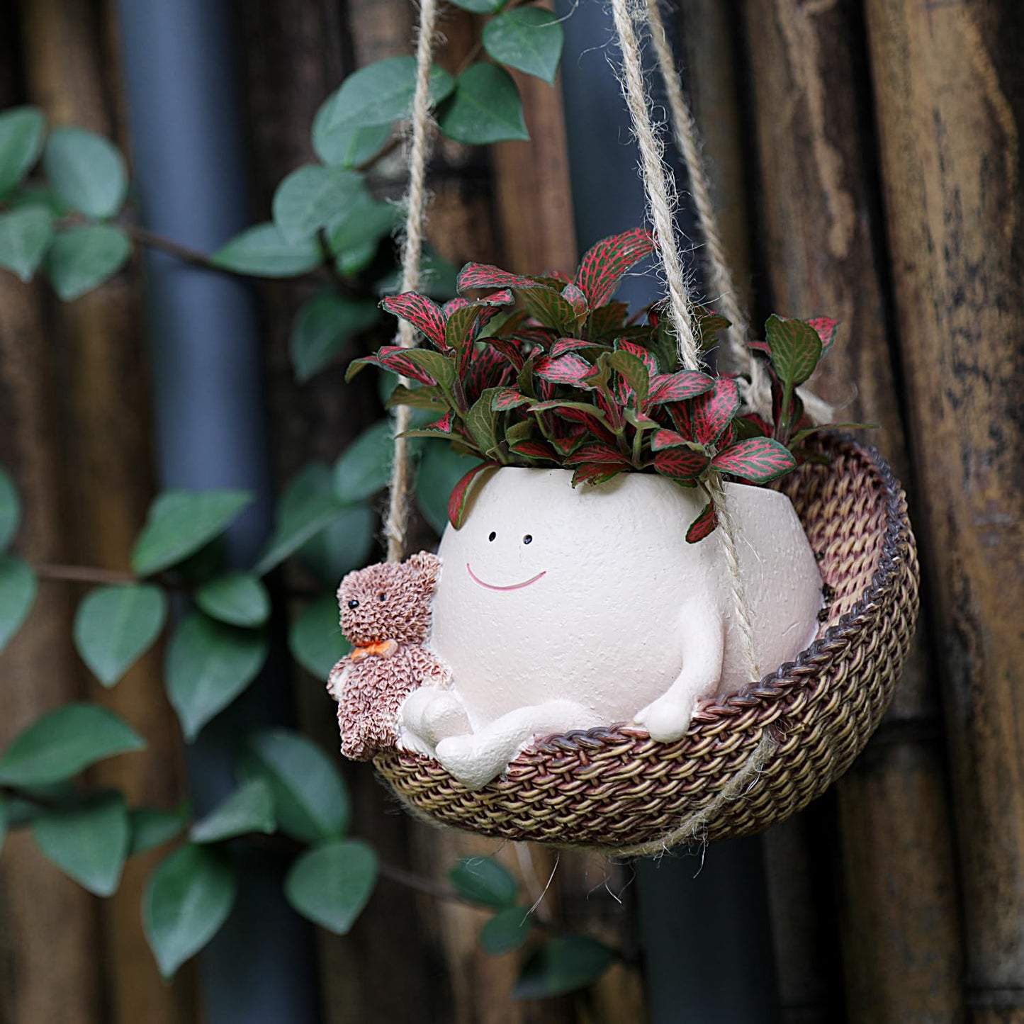 Camotank Hanging Swing Planter Pot for Indoor Outdoor Plants, Smiley Face Swinging Chair Plant Pots, Cute Flower Pot for Succulents Plants Live, Gift for Kids, Mom, Teachers, Christmas
