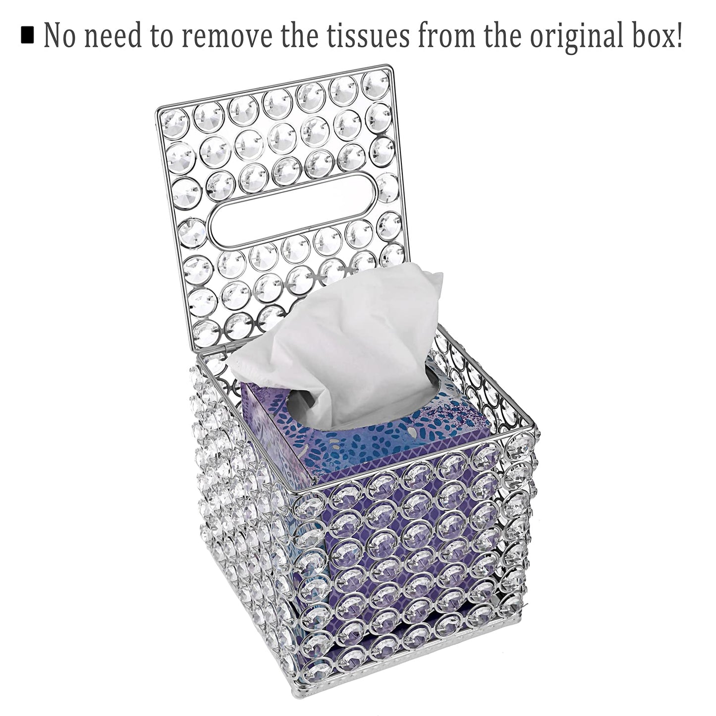 Sumnacon Crystal Square Tissue Box Cover - Decorative Tissue Box Holder, Sparkling Cube Tissue Holder for Bathroom Dresser Night Stand Table Car Store Office Home Decor, Silver