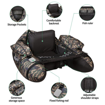 UNITACKLE Inflatable Float Tube, with Paddles, Fish Ruler, Air Pump, Storage Bag, Adjustable Shoulder Straps, Weight Capacity of 286 lbs, for Adults Fishing in Rivers and Lakes, Camo Military Green