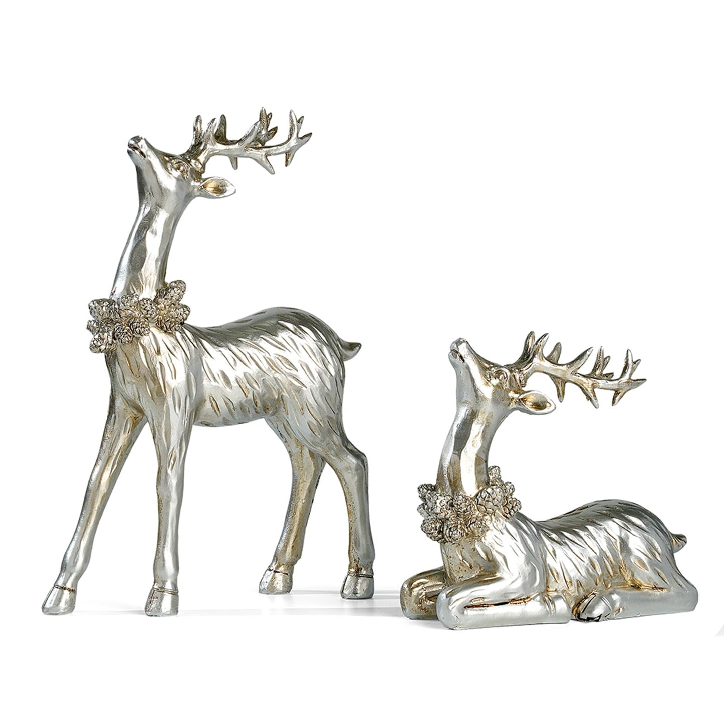 Zensounding 2PCS Christmas Deer Pendant Bedding and Standing Gold Deer Resin Home Decoration Suitable for Fireplace Living Room Dining Table Christmas Decoration (Silvery)