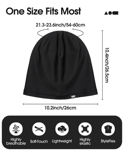 THINDUST 2Pcs Summer Mesh Breathable Skull Beanie - Soft Stretchy Slouchy Beanie Hat Men Women for Running Cycling Gym