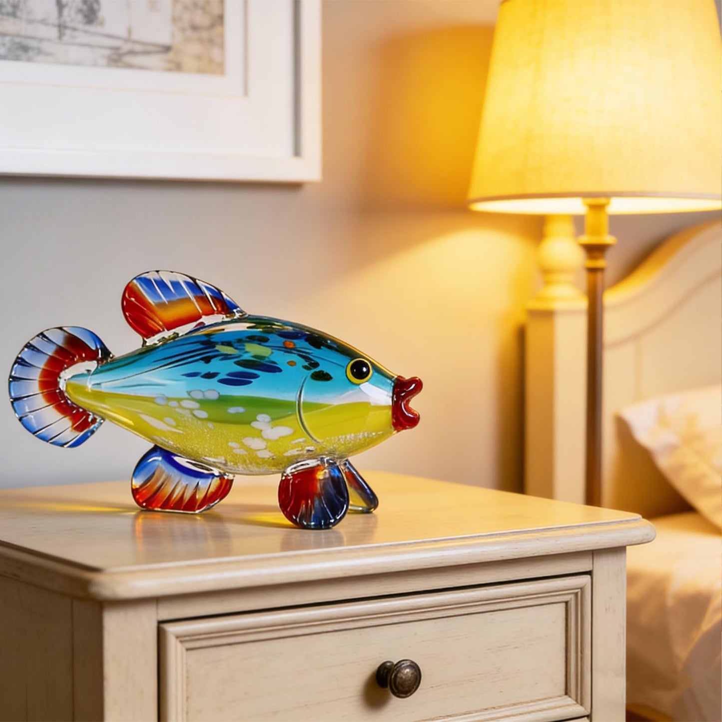 suruim Hand Blown Glass Fish Sculpture, Glass Fish Decor Figurine for Home Decor, Decorative Art Glass Animal Statue for Shelf, Tabletop or Mantel Display, Sea Life Accent (Blue)