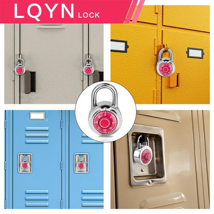 Combination Lock, LQYN Standard Dial Combination Lock, Pack of 8; Red Turnplate, 2 in. Wide, Fixed Three Digital Combination, for School, Gym & Locker, Toolbox, Gate