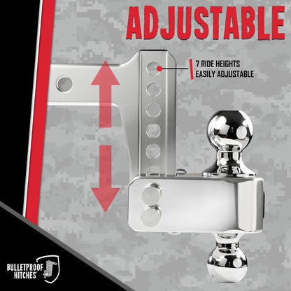 BulletProof Hitches - 2.0" Aluminum Trailer Hitch (14,000 lb. Rating) - Adjustable Hitch with 4" Drop/Rise and 2" & 2-5/16" Dual Ball - Corrosion-Resistant Tow Hitch