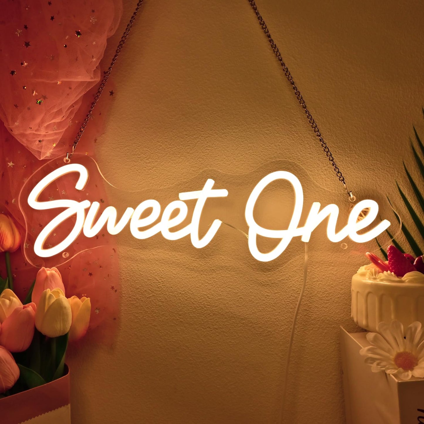 Britrio Sweet One Neon Sign for Baby Shower Girl Boy 1st Birthday Party Celebration Supplies Decoration Photo Backdrop Banner Gift LED Neon Light Wall Decor 5V USB with Dimmer Warm White 15.75”