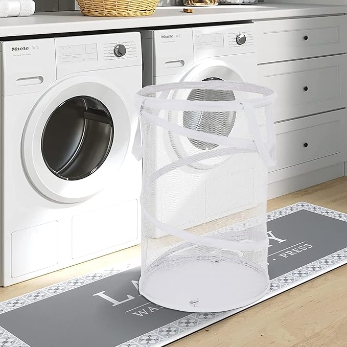 BATTOO 2 Pack White Large Collapsible Laundry Basket Foldable Mesh Pop Up Hamper