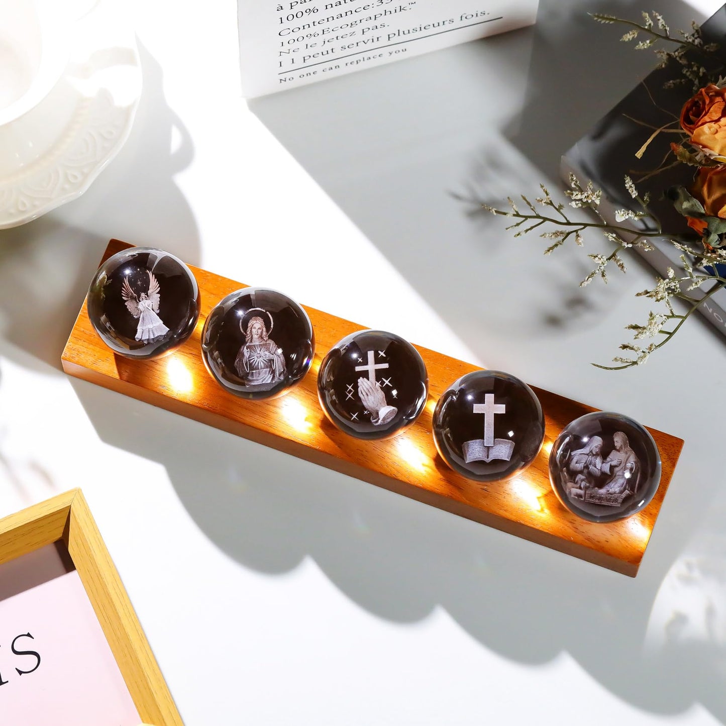 YWHL Laser Engraved 3D Religious Christian Crystal Ball Gift for Women Men