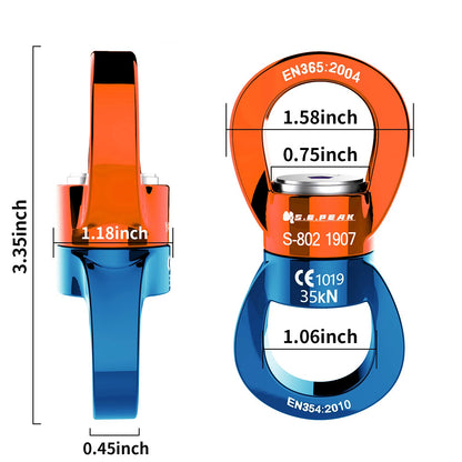 PROND Swing Swivel 35kN Safest Rotational Device, Swing Spinner, Carabiner Swivel, Climbing Rope Swivels for Children’s Web Tree Swing Setting, Aerial Dance, Hanging Hammock (Orange Blue)