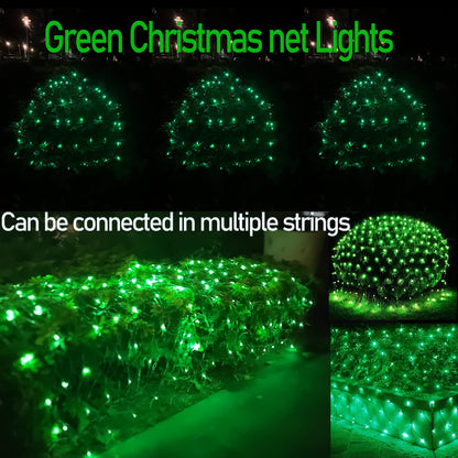 HISHINY Christmas Net Lights Outdoor, 5ftx5ft 100LED Green Wire, Connectable Bush Mesh Net Lights String for Christmas,St. Patrick's Day Party,Shrub,Yard,Tree (Green)
