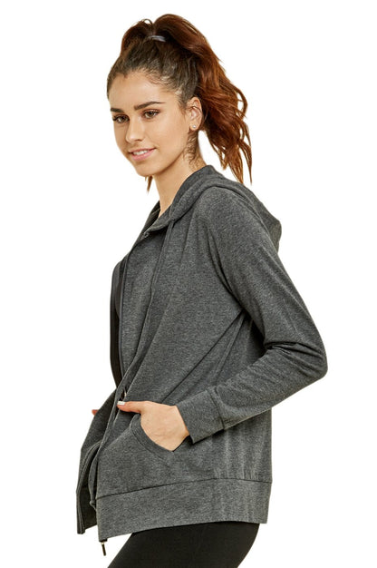 Sofra Women's Thin Cotton Zip Up Hoodie Jacket (XL, Charcoal)