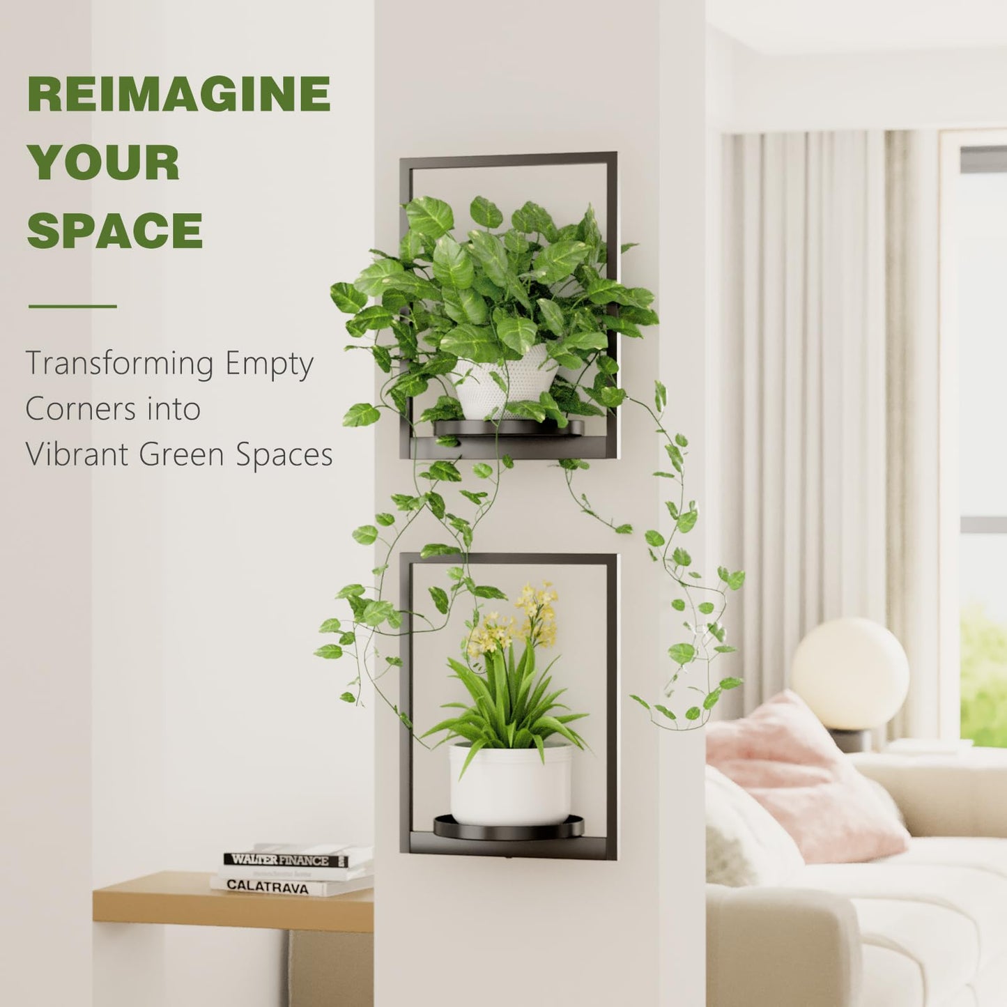Qiaogreen Hanging Planters for Indoor Plants - Aesthetic Photo Frame Style Wall Plant Holder - Metal Window Plant Shelves, Wall Plant Hanger for Lingving Room Home Gardening Wall Decor (3-Pack)
