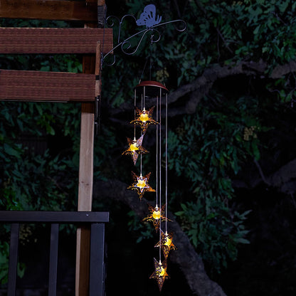 Tryme Solar Wind Chimes Star Wind Chime Warm LED Hanging Solar Lights Unique Garden Decor Memorial Thanksgiving Gifts for Mom Grandma Sister Home Party
