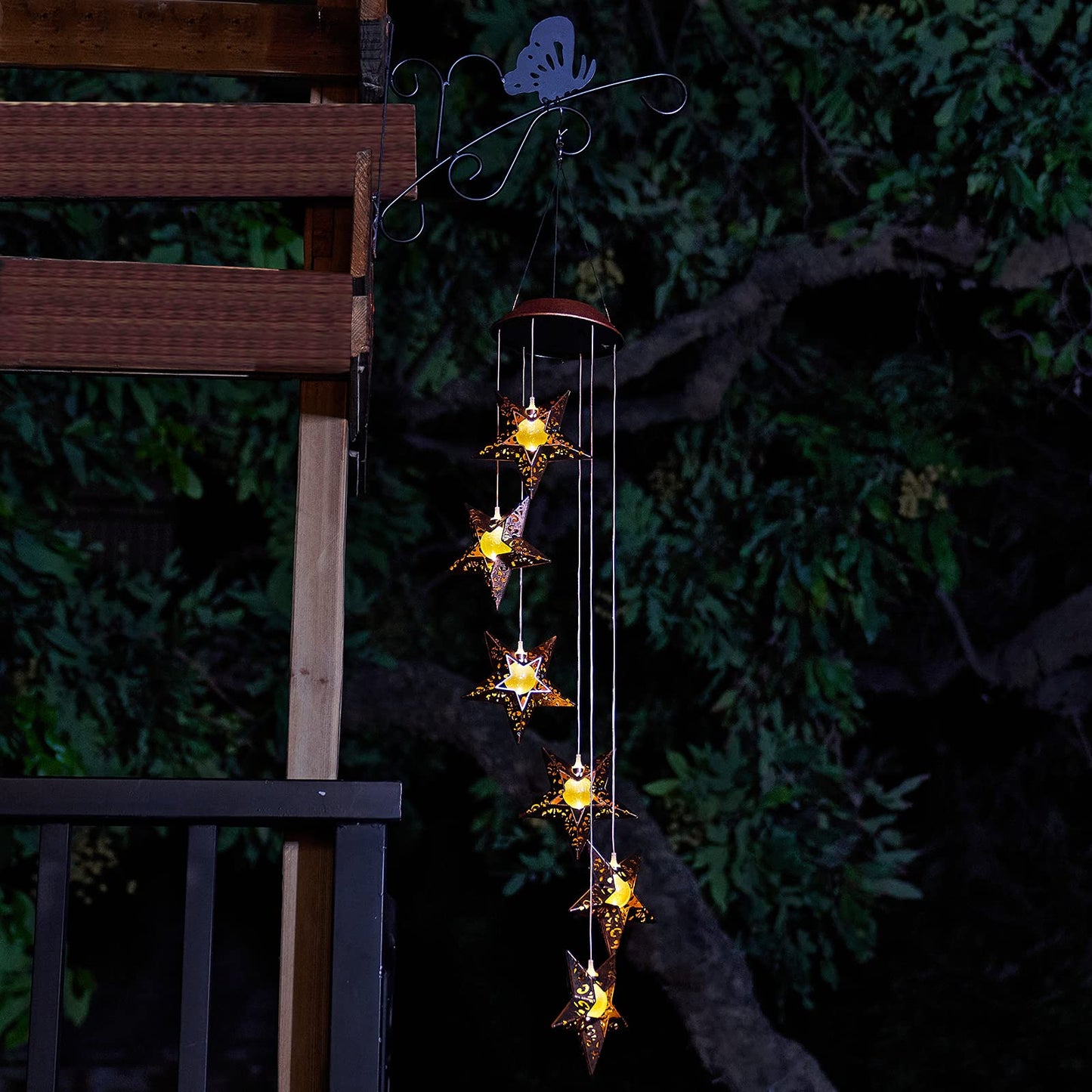 Tryme Solar Wind Chimes Star Wind Chime Warm LED Hanging Solar Lights Unique Garden Decor Memorial Thanksgiving Gifts for Mom Grandma Sister Home Party