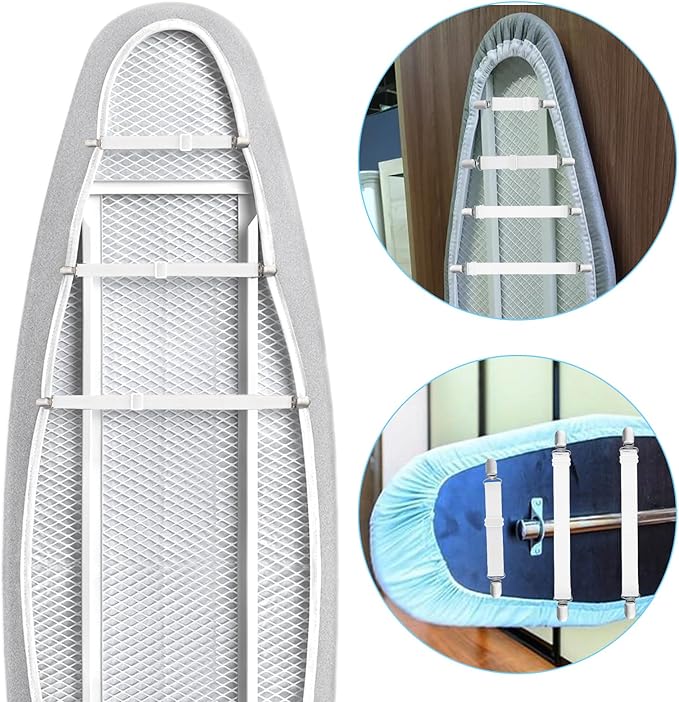 Ironing Board Cover Fasteners Binding 4 PC Elastic Straps Clips Keep Cushions