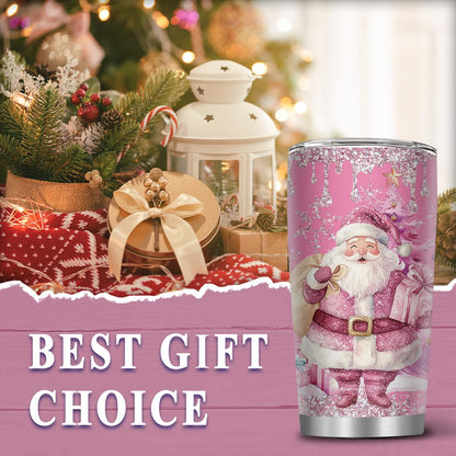 MoYueno Christmas Gifts for Women, 20 Oz Stainless Steel Christmas Tumbler, Xmas Gifts for Mom Daughter Friends, Pink Santa Claus Insulated Cup Water Bottle, Snowman Cup, 1 PCS