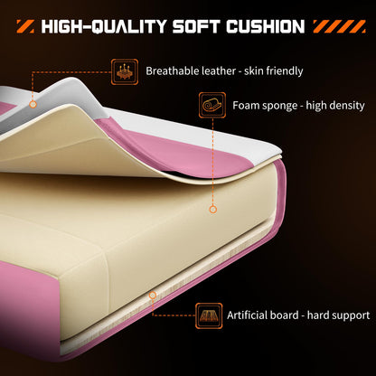 Sweetcrispy Video Game Desk Chair - Ergonomic Computer with Footrest and Comfy Lumbar Support, PU Leather Recliner with Headrest, Fixed Up Armrest, Height Adjustable with 360° Swivel, for Adults, Pink