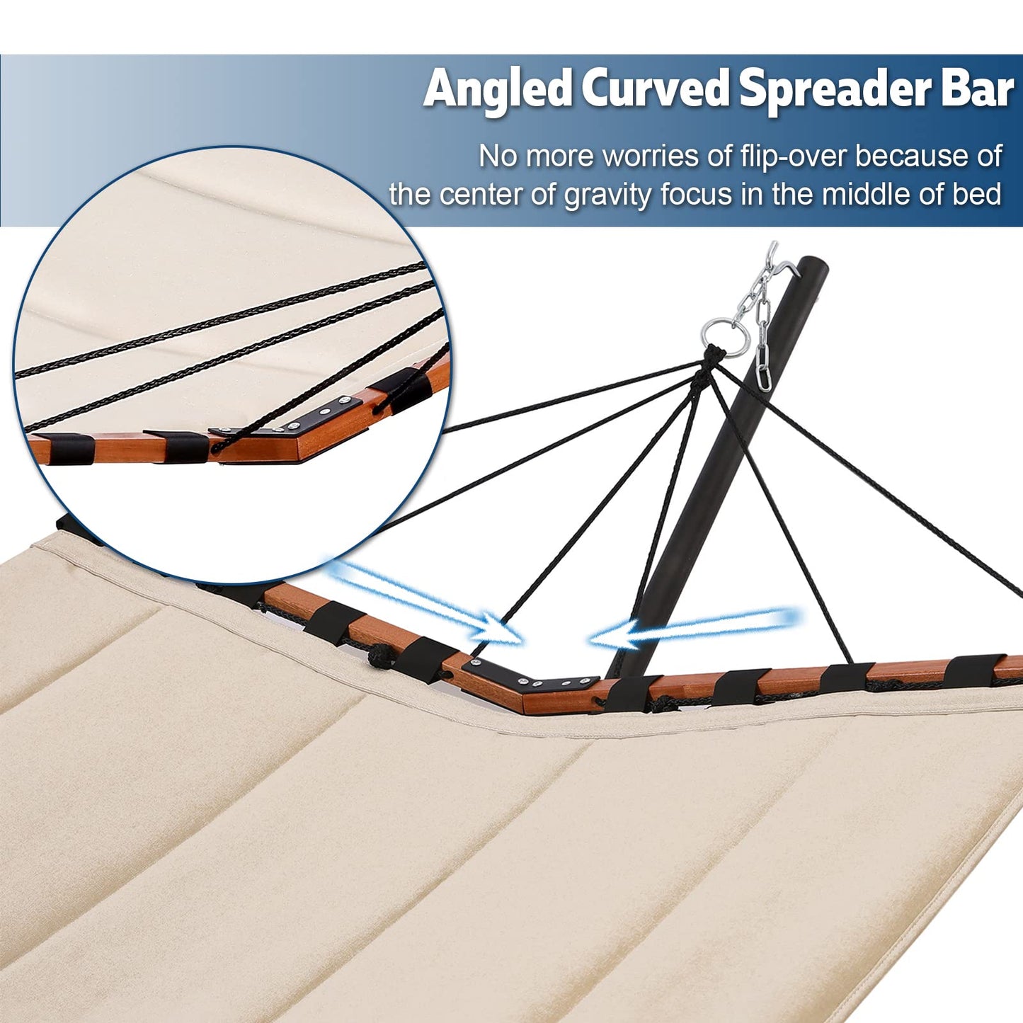 TegerDeger 12FT 2 Person Hammock with Stand Included 55 x 79IN Large Hammock 450LB Capacity with Hardwood Spreader Bar & Nylon Rope for Outside, Patio, Garden, Backyard, Beach, Poolside - Beige