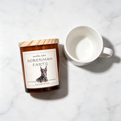 Doberman Gifts & Decor, Doberman Pinscher Gifts, Smells Like Doberman Farts Candle - Lavender & Eucalyptus, Crafted by Natural Soy Wax & Natural Essential Oils