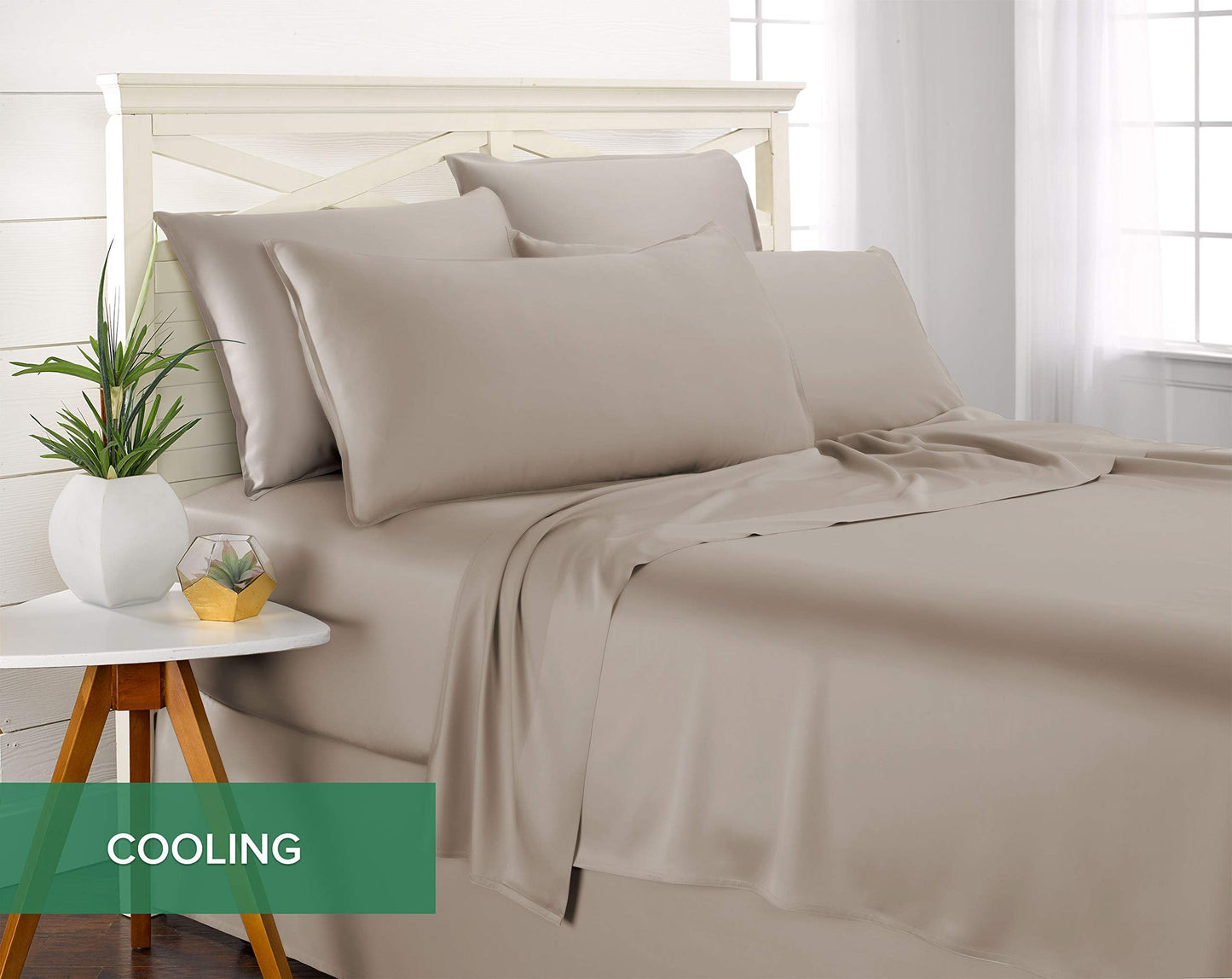 Pure Bamboo King Sheets, Genuine 100% Organic Viscose Derived from Bamboo Bed Sheet Set, Luxuriously Soft & Cooling, Double Stitching, 2 Year Quality Promise (King, Sand)