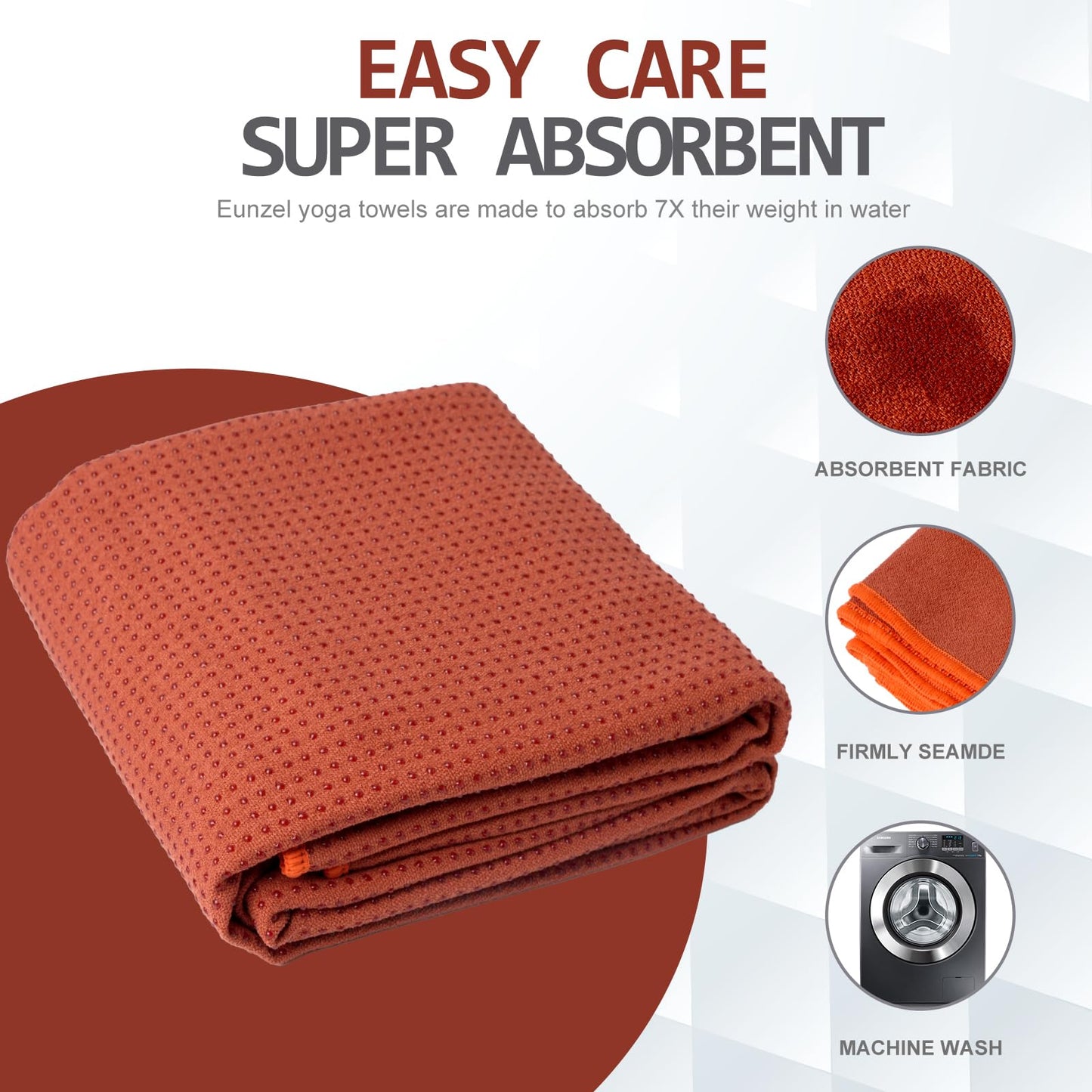 Eunzel Hot Yoga Towel - Microfiber Non Slip Yoga Mat Towel with Grip Dot Sweat Absorbent Towel for Hot Yoga, Pilates and Fitness 72" x 24", Dark Cyan/Orange