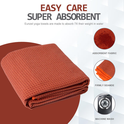 Eunzel Hot Yoga Towel - Microfiber Non Slip Yoga Mat Towel with Grip Dot Sweat Absorbent Towel for Hot Yoga, Pilates and Fitness 72" x 24", Dark Cyan/Orange