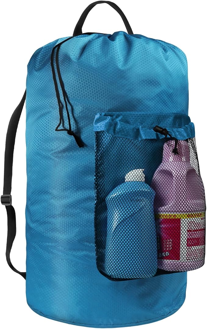 Laundry Bag with Shoulder Straps and Mesh Pocket Laundry Backpack Large