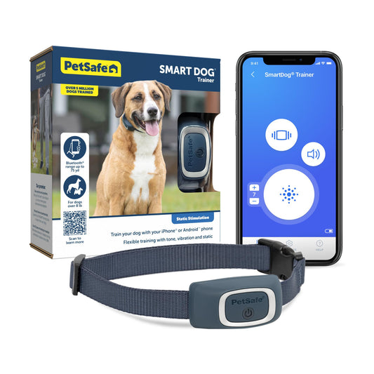 PetSafe Smart Dog Training Collar – Uses Smartphone as Handheld Remote Control – Tone, Vibration, 1-15 Levels of Static Stimulation – Bluetooth Wireless System – All in One Pet Training Solution