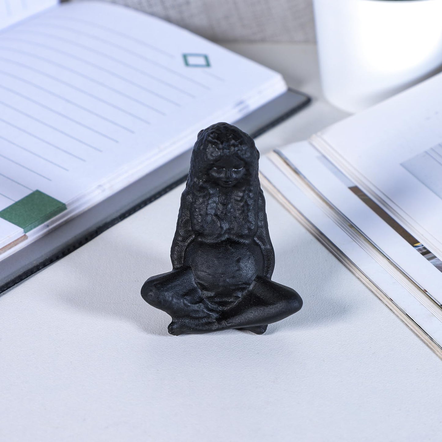 mookaitedecor Black Obsidian Crystal Mother Earth Figurine, Hand Carved Stone Gaia Goddess Statue Sculpture Ornament for Home Decor Collectible