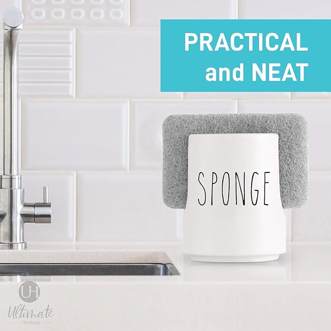Ceramic Sponge Holder for Kitchen Sink – White Sink Caddy Organizer – Farmhouse