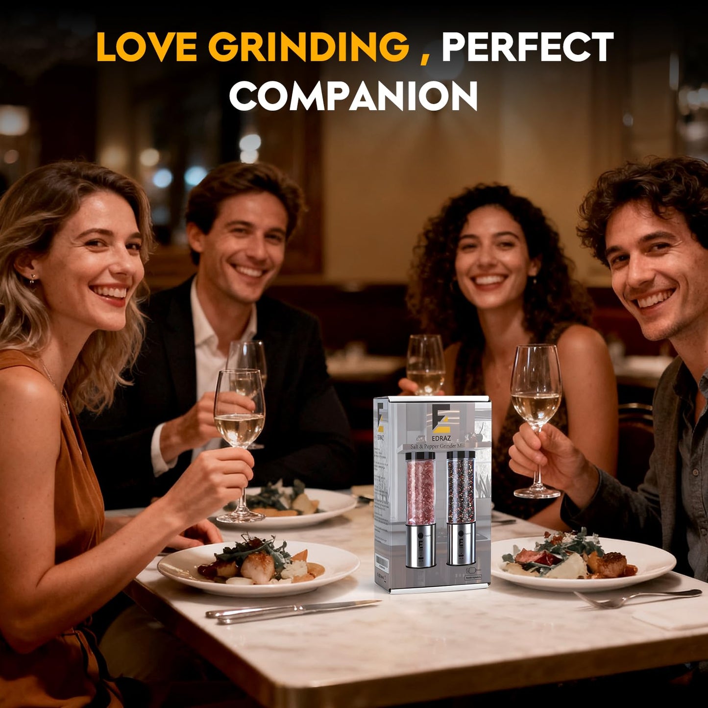 Electric Salt & Pepper Grinder Set One - Handed Automatic Pepper Mill with LED Light Adjustable Coarseness Large - Capacity Refillable Mill Durable Ceramic Core Battery Powered Seasoning Grinder