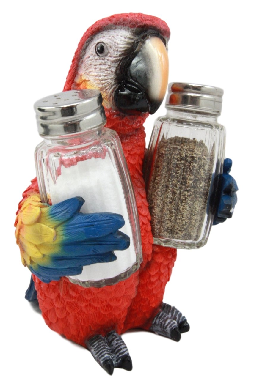Ebros Tropical Rainforest Rio Red Scarlet Macaw Parrot Bird Salt And Pepper Shakers Holder Figurine Set 6.75"H Nautical Table Decore or Decorations For Spice Racks Holders Organizers Kitchen And Home