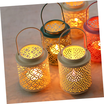 Garneck Iron Art Hollow-Out Candle Stand Decorative Candlestick Holder White Metal Lantern for Restaurant Tabletop Adornment Home Dining Decor