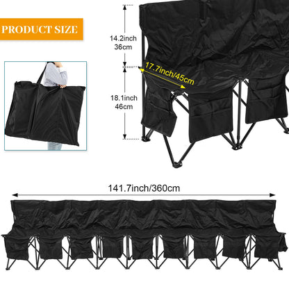 Wonderjune Folding Soccer Bench Portable Sports Team Bench with Pockets and Carrying Bag for Sports Team Outdoor Camp Travel Soccer Practice(Black,9 Seat)