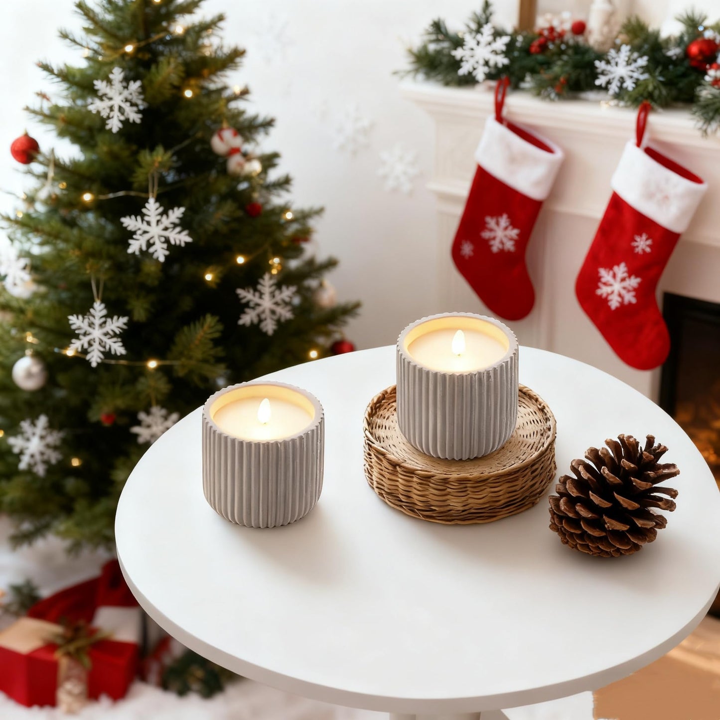 XMHBCSM Flameless Christmas Candles,2 Pack Christmas Decorations Flameless Candles Battery Operated Candles for Christmas Home Decoration