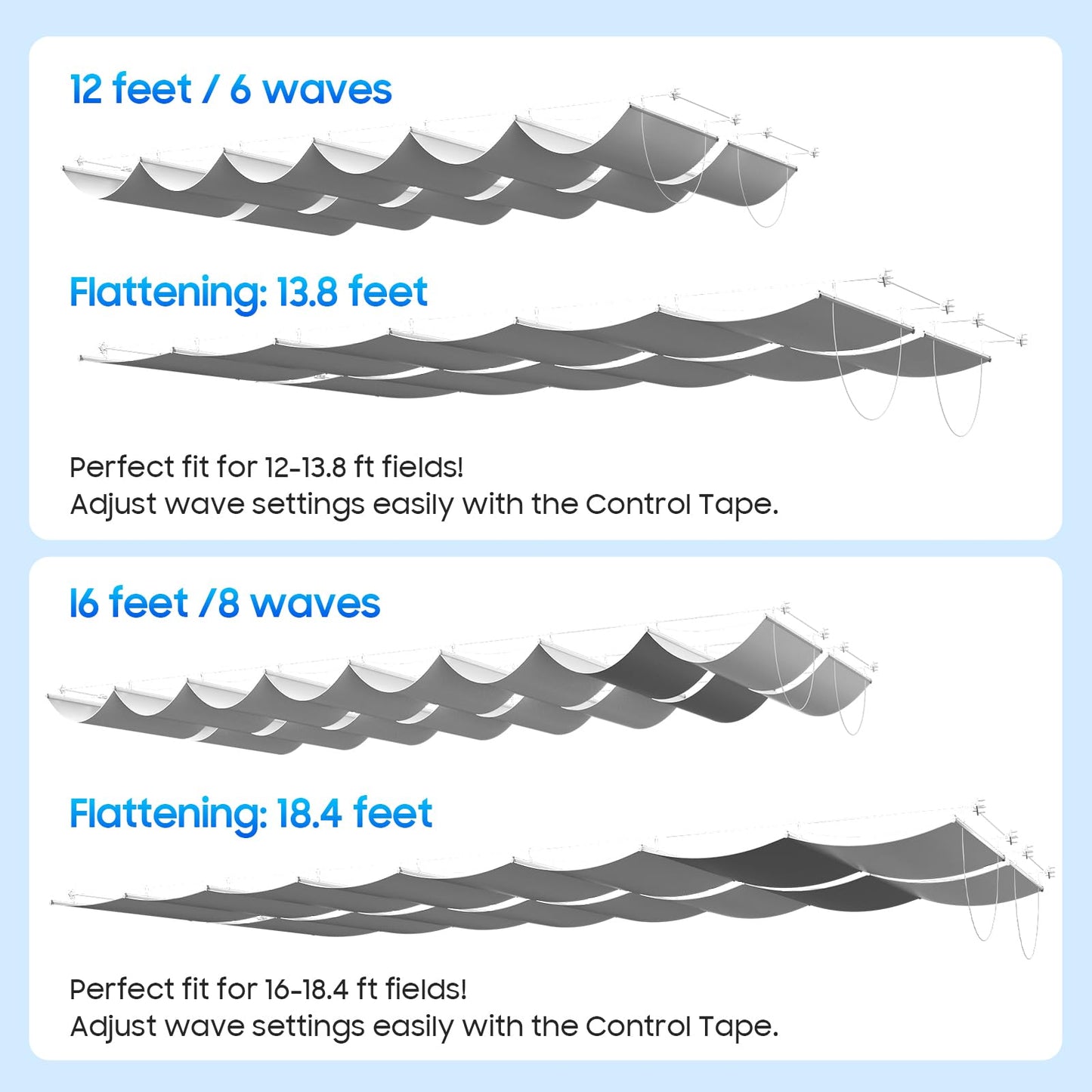OOTONAT 3'W X 16'L Waterproof Silver Coated Retractable Sun Shade Canopy Cover Sliding Wave Shade Sail for Deck Porch Patio Removable with Hardware Wire Cable, Gray