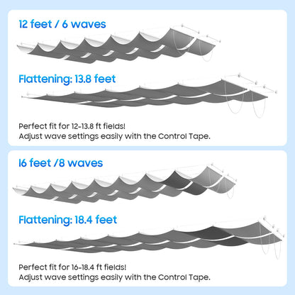 OOTONAT 3'W X 16'L Waterproof Silver Coated Retractable Sun Shade Canopy Cover Sliding Wave Shade Sail for Deck Porch Patio Removable with Hardware Wire Cable, Gray