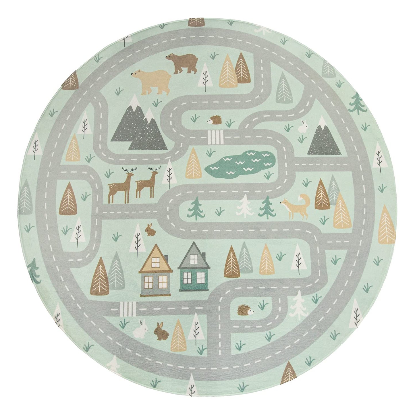 Paco Home Kids Rug Children's Room Play Mat Baby Mat Car, Size:80 cm round, Colour:Turquoise