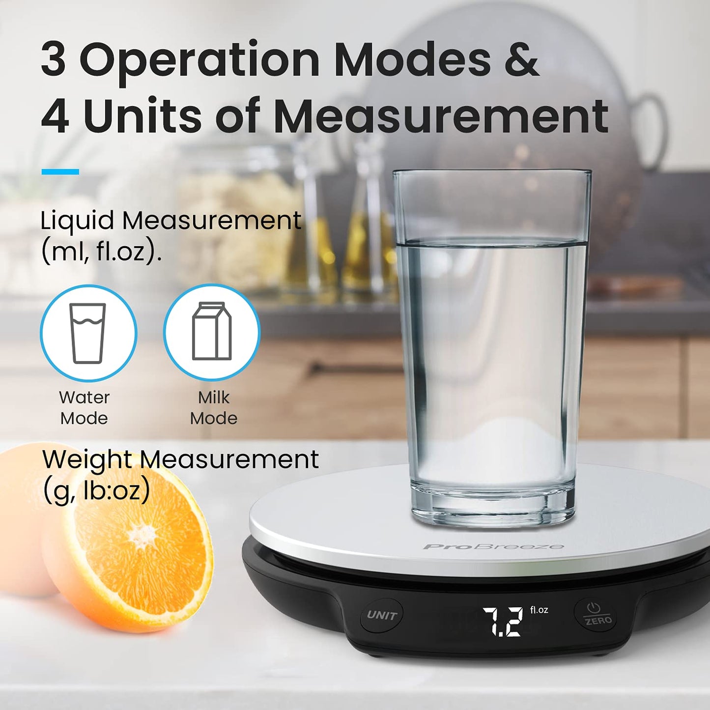Pro Breeze Kitchen Scales Digital - Stainless Steel Digital Scales Kitchen High Precision Kitchen Weigh Scale for Baking and Cooking in g/ml/fl oz/lb oz